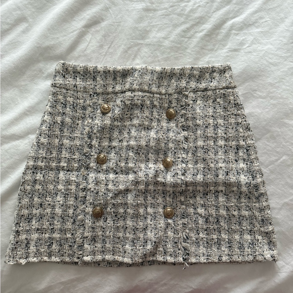 HONEY Tweed Double-Button Mini Skirt
